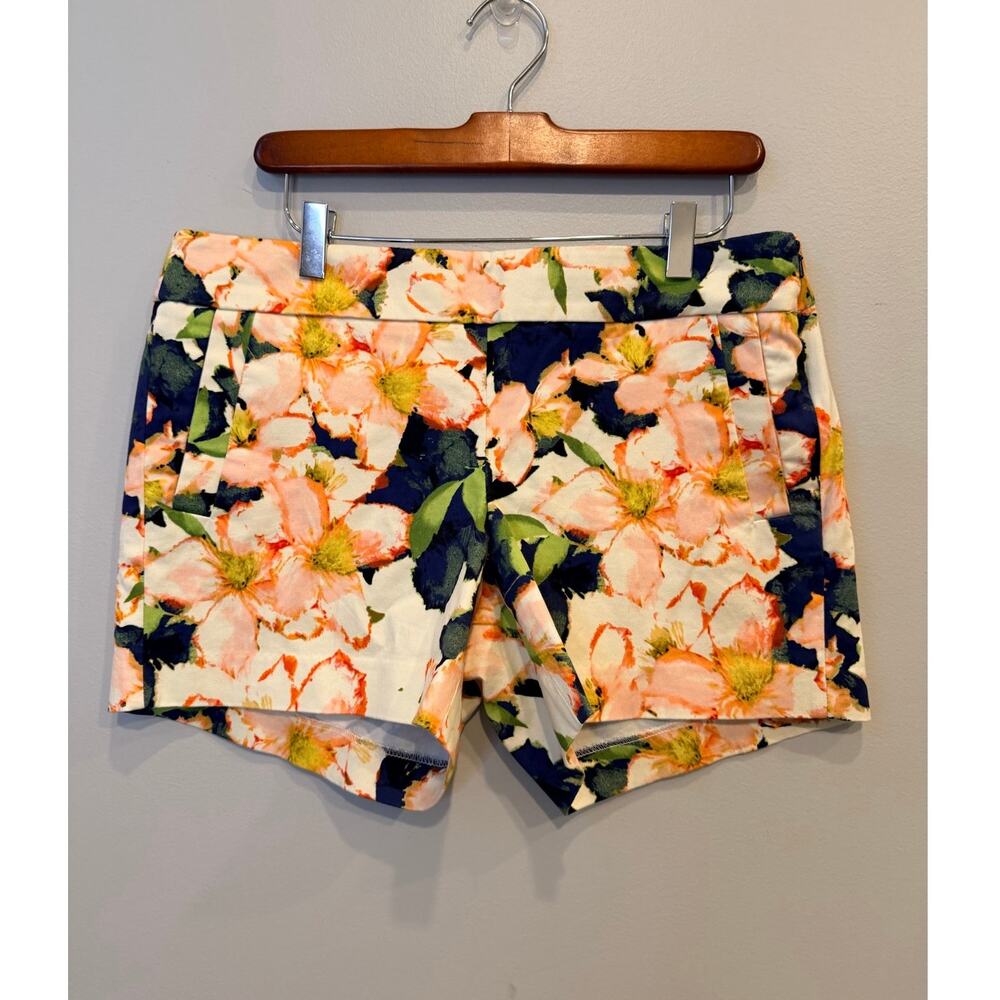 J.Crew Floral Stretch Chino Shorts Size 10 Pink Orange Navy Botanical Summer
